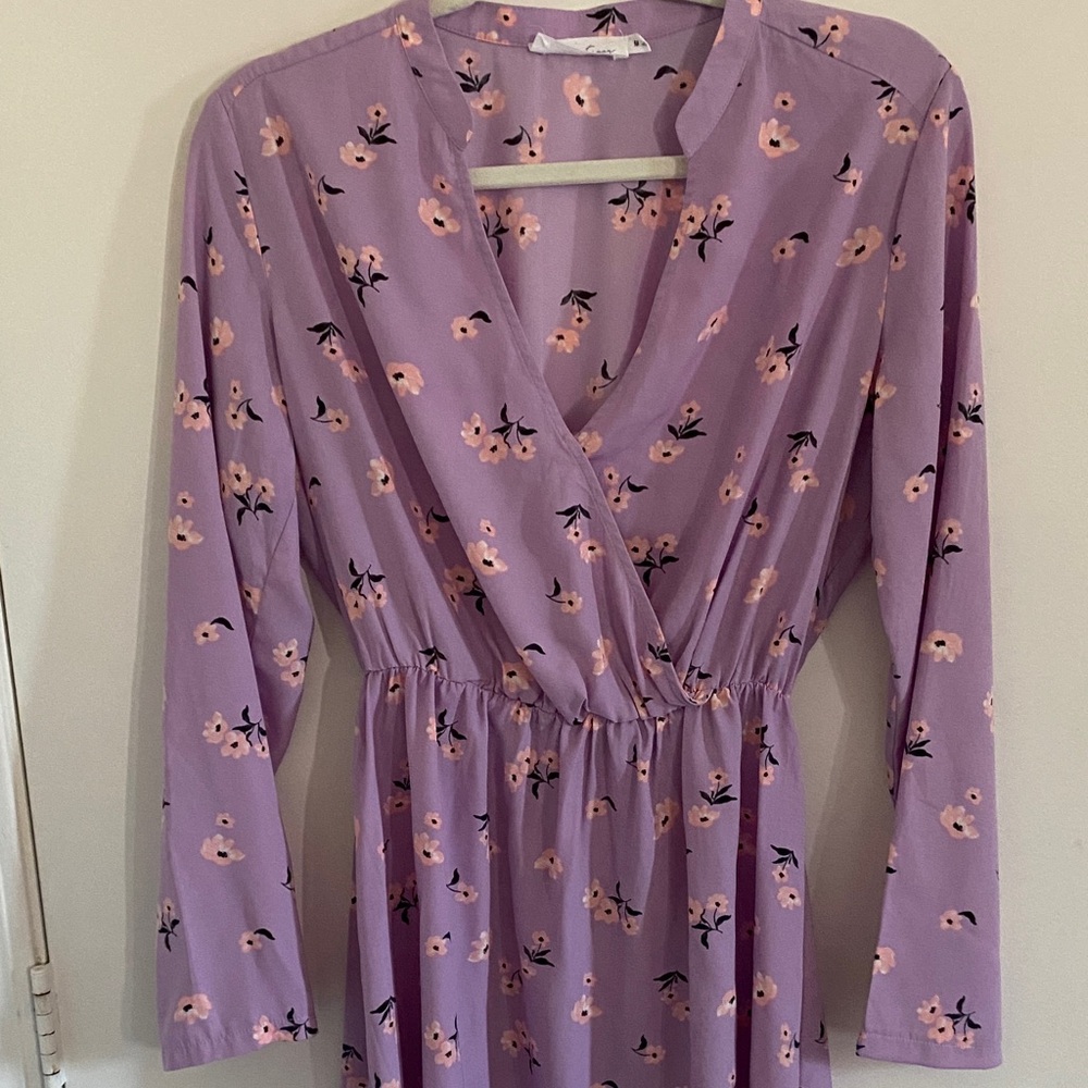 All in Favor Lavender Floral Dress with Pink Blossoms